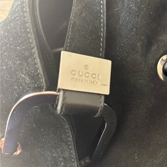 Gucci Black Suede Shoulder Bag with Silver Buckle - Picture 3 of 4